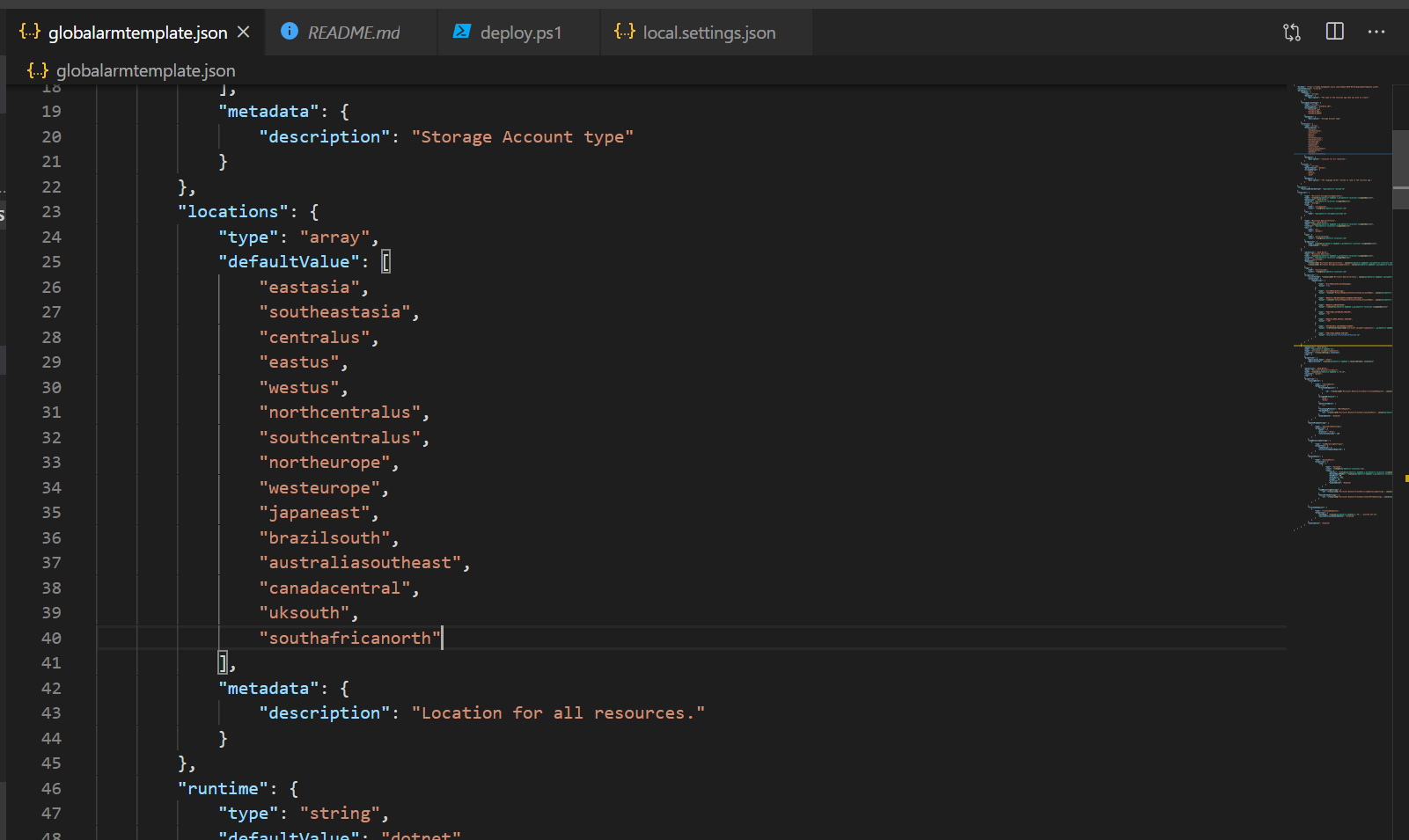 ARM template locations variable