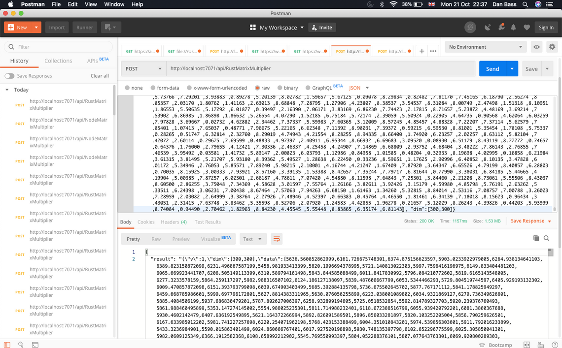 Rust large matrix multiplication speed result at 1.2 seconds