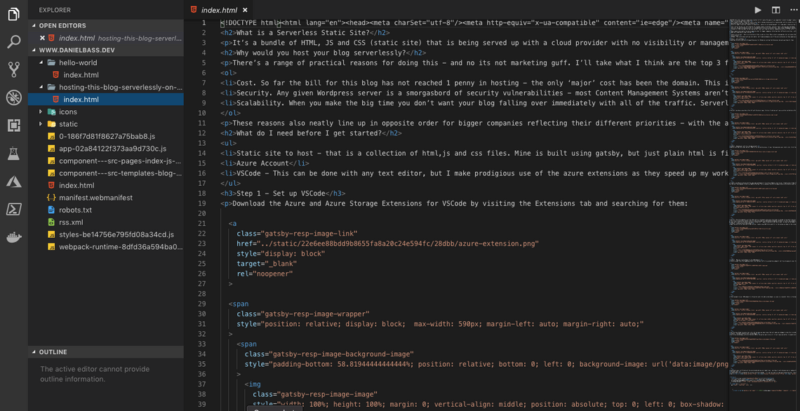 VSCode view of results of wget on this website