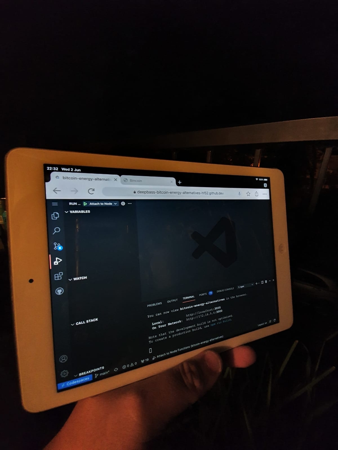 iPad Air from 2013 running VS Code in the browser