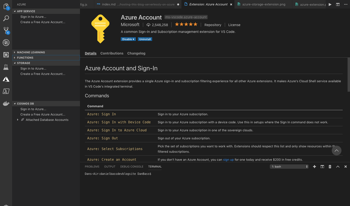 Sign in to Azure Extension