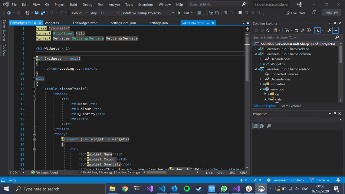 Inject statements for SettingsService and HttpClient as well as display code for table of widgets