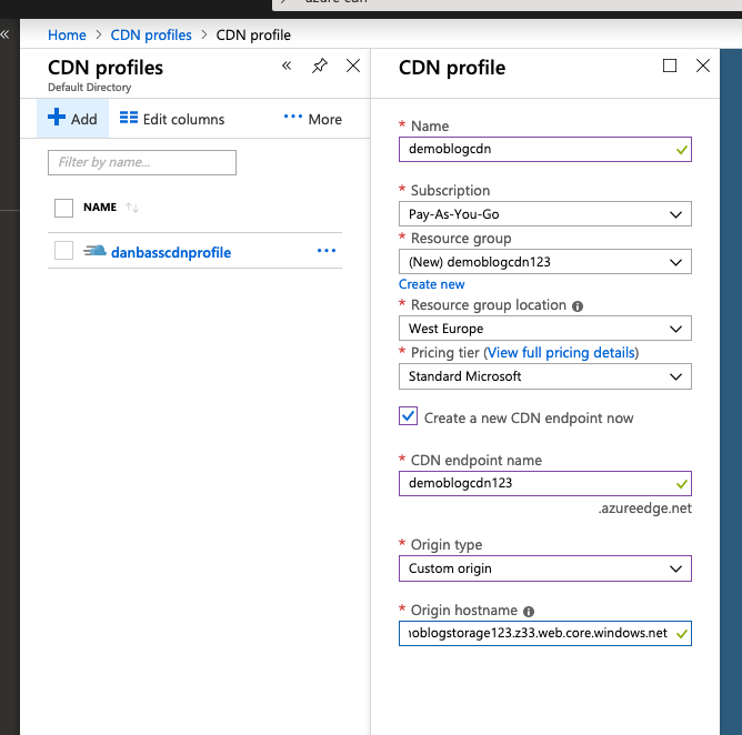 Create CDN Profile